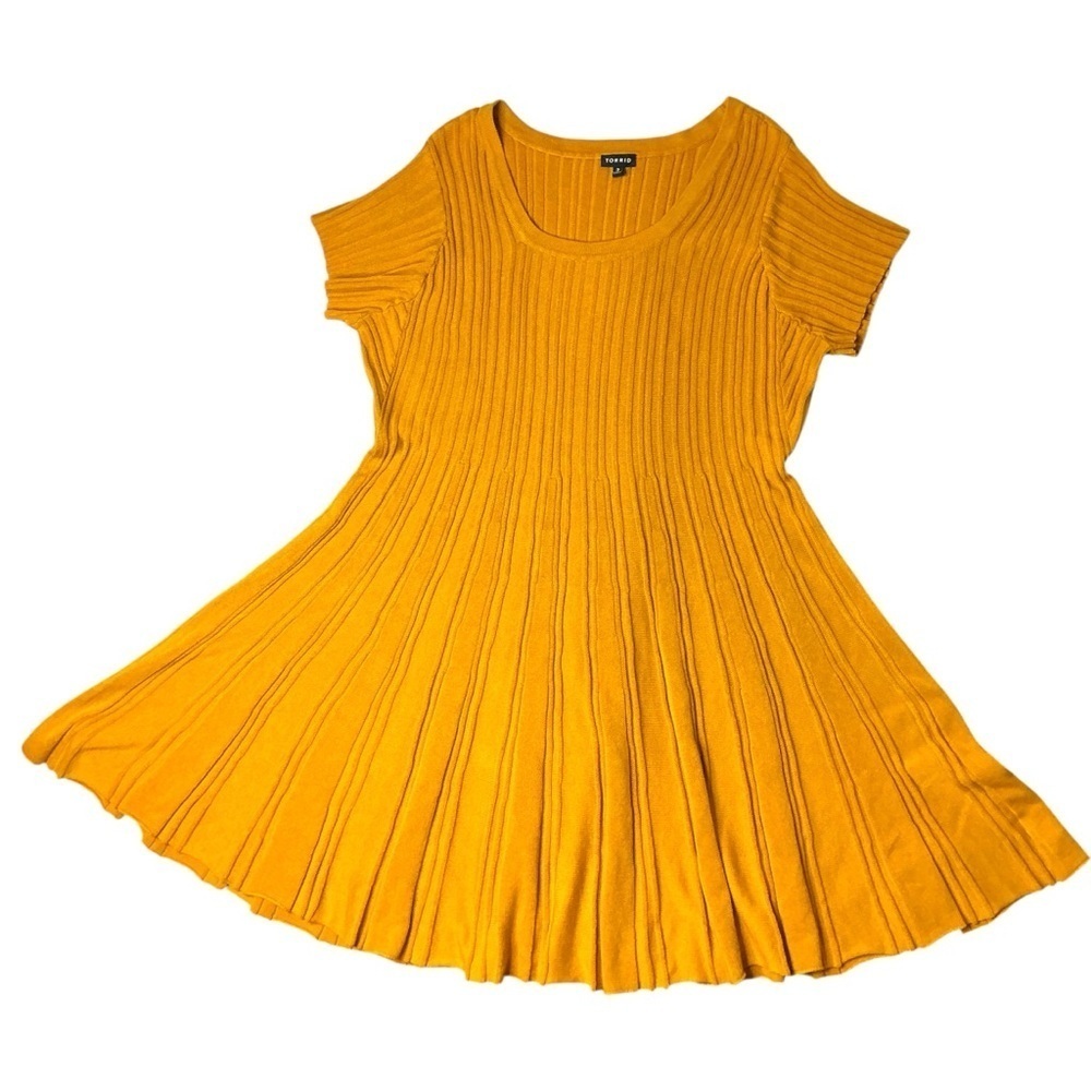 Torrid Ribbed Knit Dress Mustard Gold Mini Sweater Skater Scoop Neck Dress 3X - Picture 11 of 16